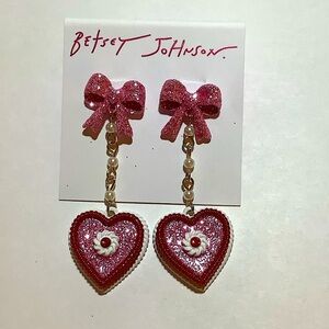 Betsey Johnson Baby Cakes Pink Bow Heart Drop Earrings New